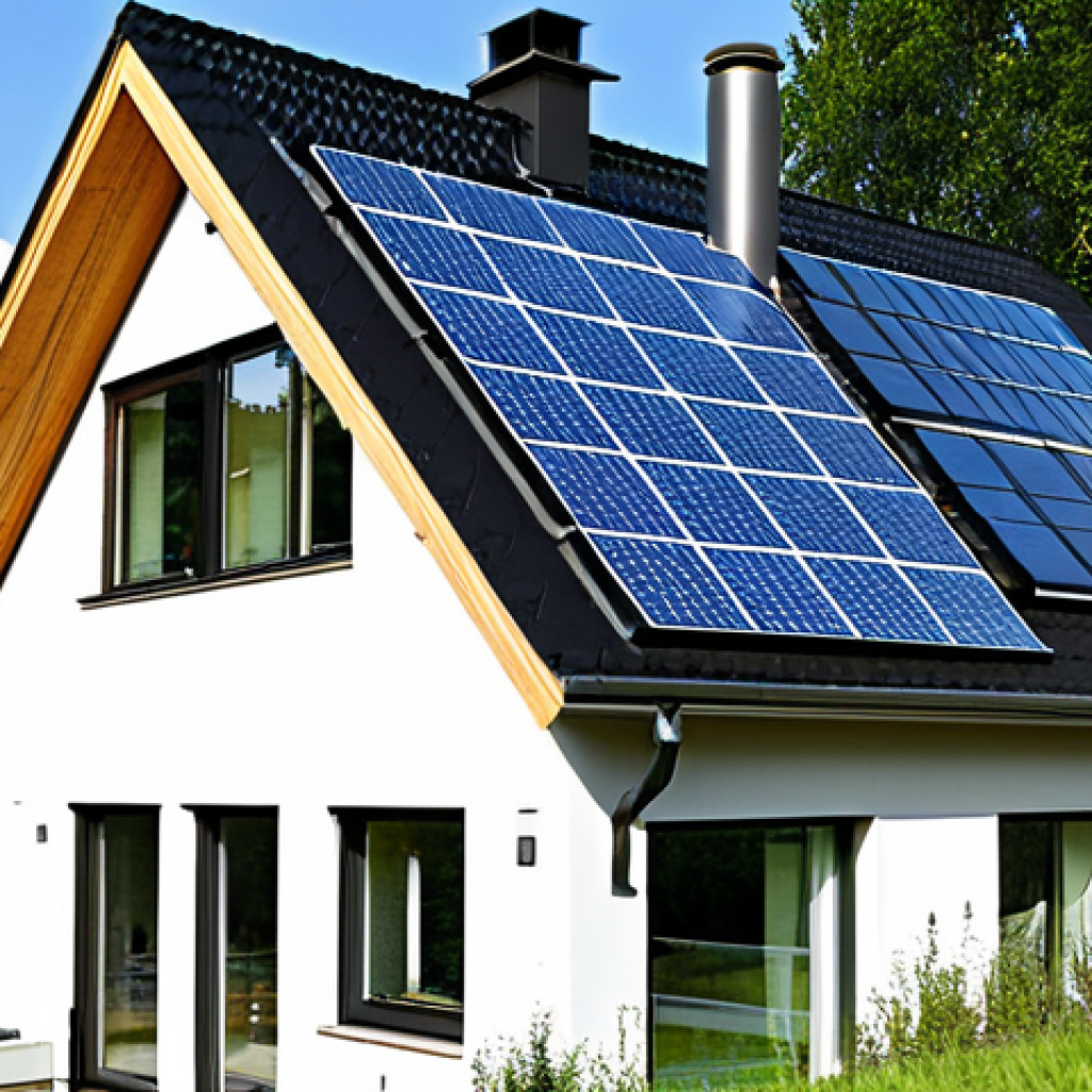 Modern Energy-Efficient Home Exterior**

A stunning, modern single-family home in a suburban German setting, showcasing energy-efficient design. The house features a combination of mineral wool insulation and a back-ventilated facade, large triple-pane windows, and a visible solar panel array on the roof. Include a lush green roof section and a rainwater harvesting system visible in the garden. The overall aesthetic should be clean, contemporary, and eco-conscious. Show the house during a sunny day with blue skies.

Prompt: "Modern energy-efficient German house, mineral wool insulation, ventilated facade, solar panels, green roof, rainwater harvesting, sunny day, blue sky, perfect anatomy, correct proportions, natural pose, well-formed hands, proper finger count, natural body proportions, safe for work, appropriate content, fully clothed, professional, modest, family-friendly."

**