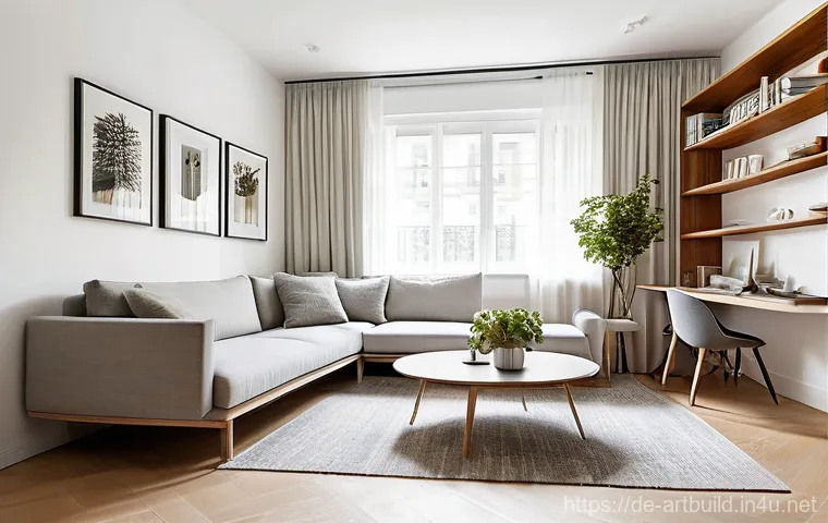 건축 공간 활용 아이디어 - **Prompt: Multifunctional Living and Dining Area in a Modern Small Apartment**
    A brightly lit, m...