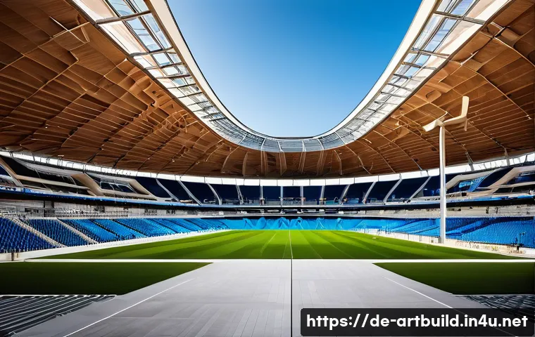 스포츠 경기장 건축 혁신 - **Prompt 1: Futuristic Eco-Stadium Exterior**
"A majestic, ultra-modern sports stadium exterior ...