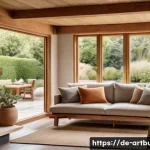 Home 20 아트 앤 크래프트 건축 양식 - A cozy Arts-and-Crafts style living room interior bathed in natural light through large, floor-to-ce...