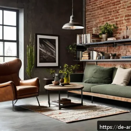 Home 17 인더스트리얼 스타일 건축 - A cozy industrial living room featuring a rustic steel ladder repurposed as a bookshelf, with visibl...