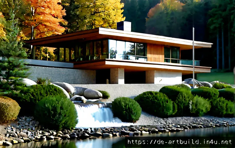 프랭크 로이드 라이트 건축 철학 - Photorealistic organic modern house inspired by Frank Lloyd Wright’s architectural philosophy, low h...